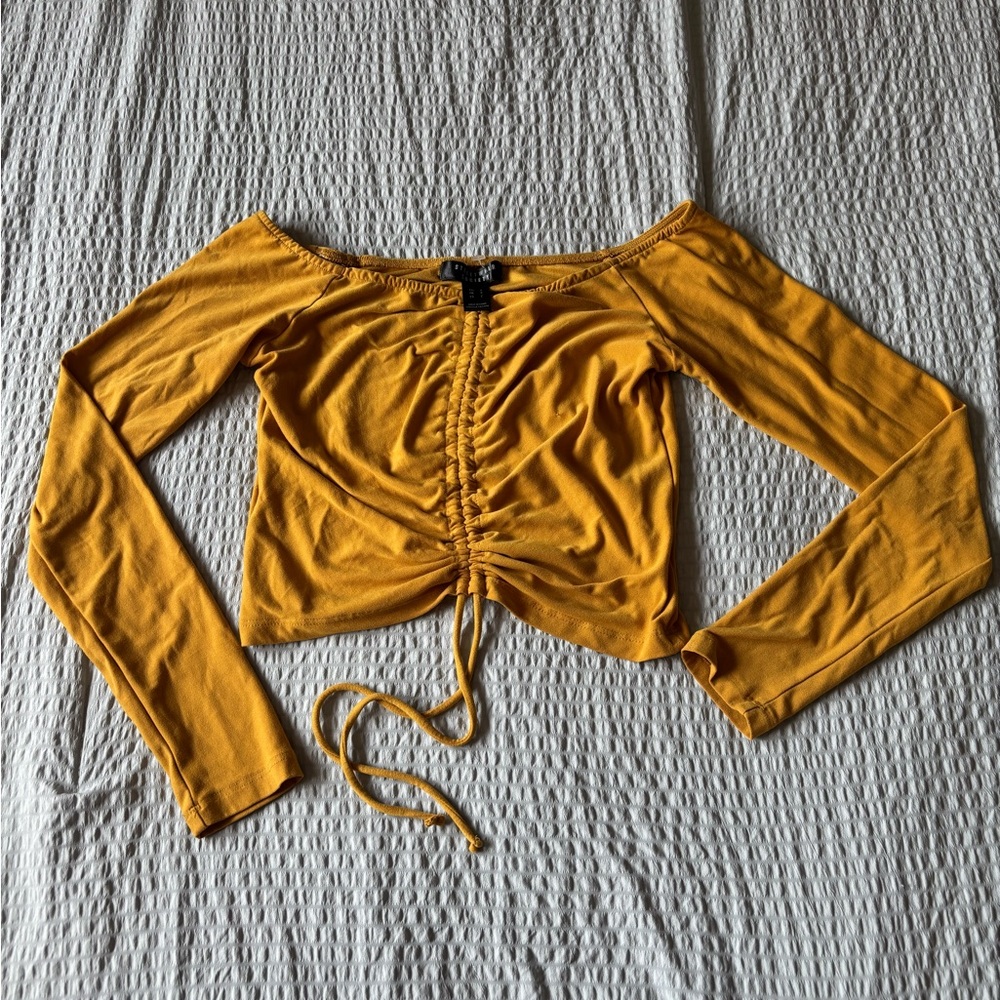 Streetwear Society Mustard Ruched Long Sleeve Blouse